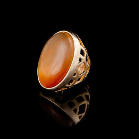 Anel ouro 18 k pedra natural turqueza laranja - 20 mm x 15