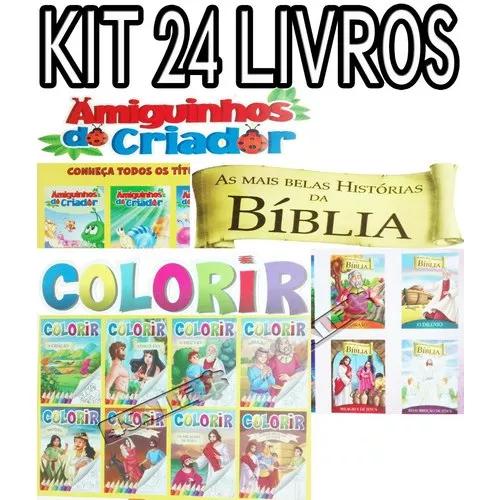 Kit 24 Livros Biblico Infantil História Colorir Atividade