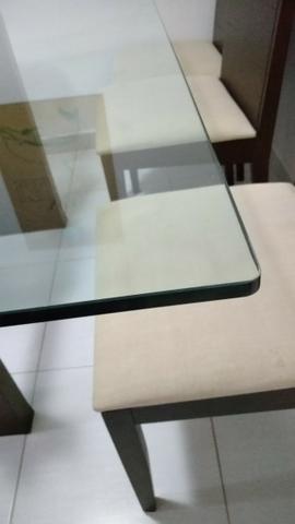 Mesa jantar vidro e base de madeira 8 lugares