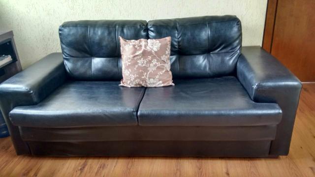 Sofa Couro Ecológico Preto - Semi Novo