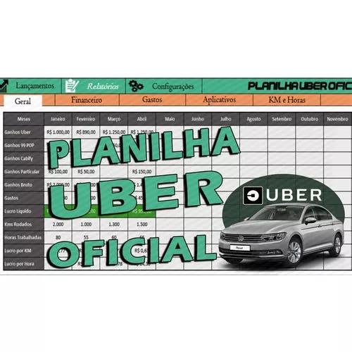 Planilha Para Motoristas Uber - 99 Pop - Cabify (Oficial)