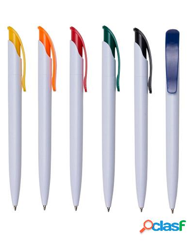 caneta plástica personalizada com clip colorido