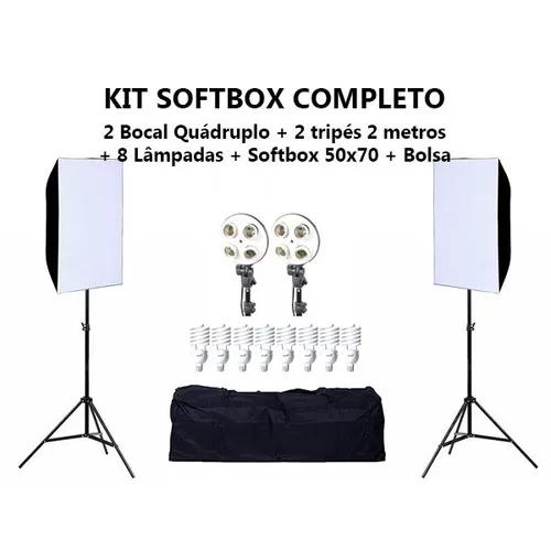 Soft-box 50x70 Luz Continua 8 Lampad Tripe Bolsa 110v/220v