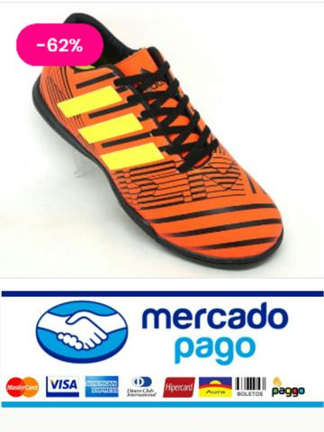 Chuteira Adidas Nemeziz 17.4 Futsal Laranja e Preto