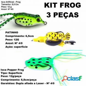 Kit C/ 3 Iscas Traíra Pato Frog Popper Patinho