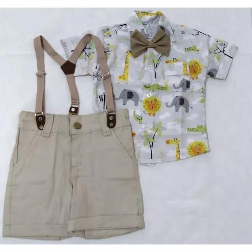 Conjunto Safari Com Gravata Infantil Menino