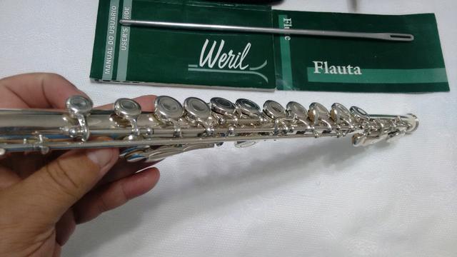 Flauta Weril prateada revisada manual estojo Oferta