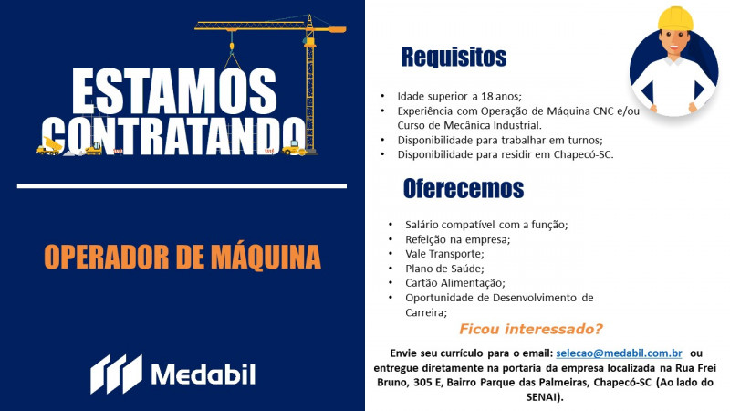 OPERADOR DE MÁQUINA CNC -ESTRUTURAS METALICAS
