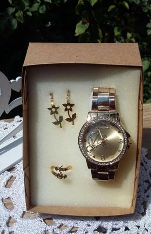 Kits relógio feminino + acessórios