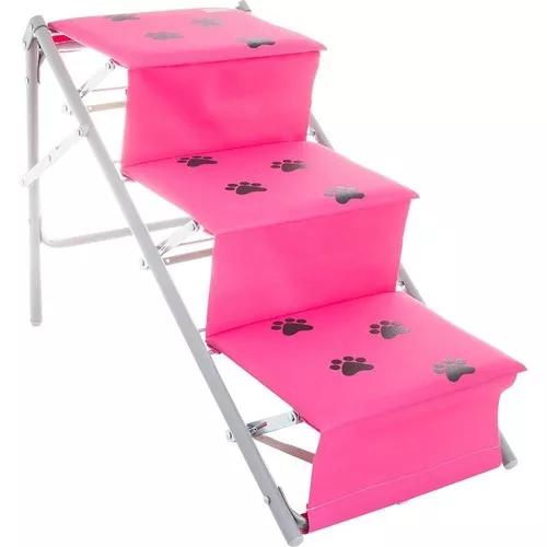 Escada Rampa Para Cachorro Tubline Dobrável Rosa Até 15 Kg