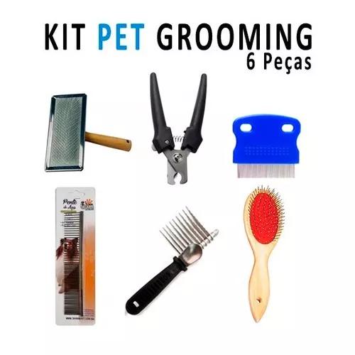 Kit Pet Grooming 6 Peças Rasq.+alicate+pentes+escova+des