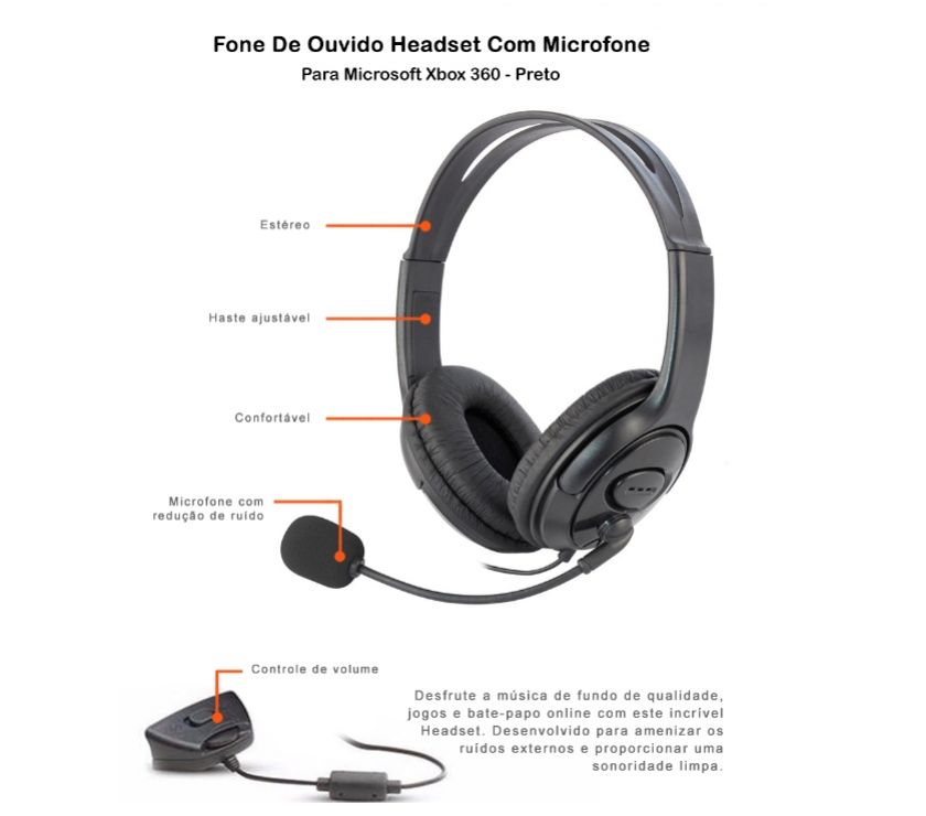 Fone De Ouvido Xbox 360 Headset Microfone Pjogos On line