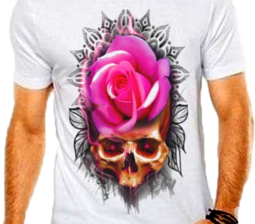 Camiseta Masculina Flor Skull