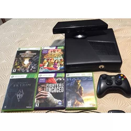 Xbox 360 + Kinect + Controle + Receiver Usb Pc + 5 Jogos