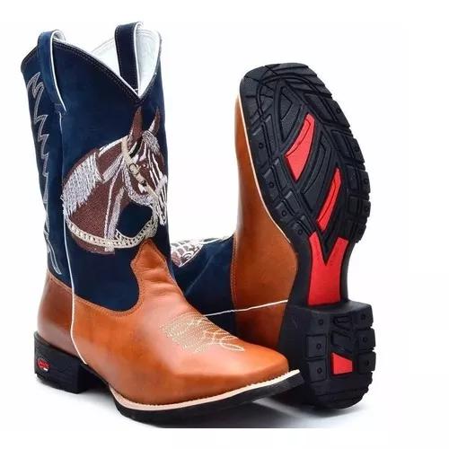 Bota Country Masculina Cano Long Texana Rodeio Bico Quadrado