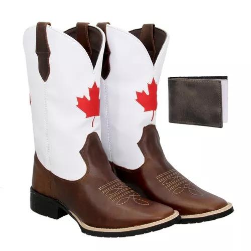 Bota Texana Country Masculina Couro Canadá+carteira