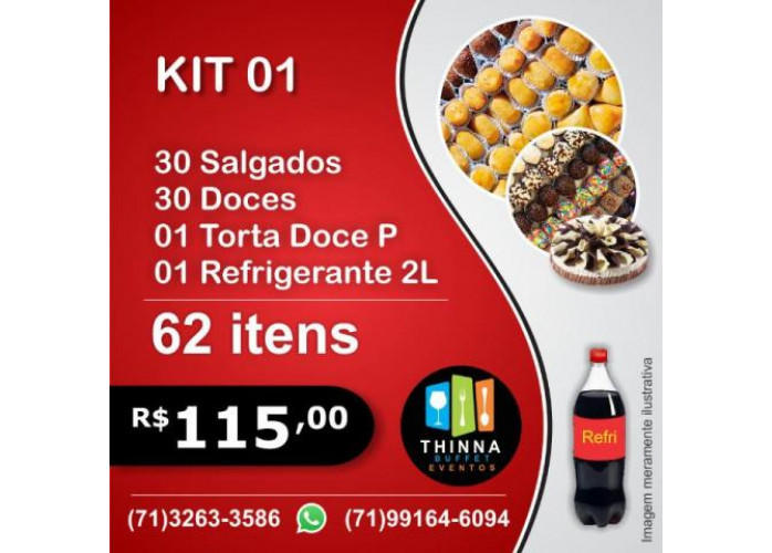 Thinna Delivery - Kit Festa Completo Doces e Salgados, Torta