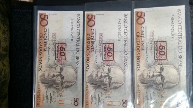 3 Cédulas de 50 cruzados novos