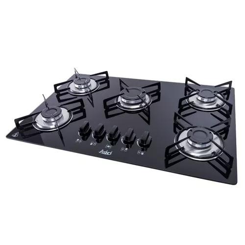 Fogão Cooktop Bivolt 5 Bocas Vidro Preto Askoi