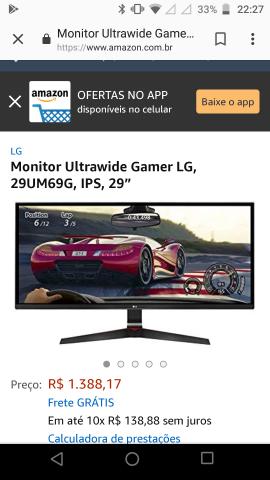 Monitor gamer Ultrawide 29pol