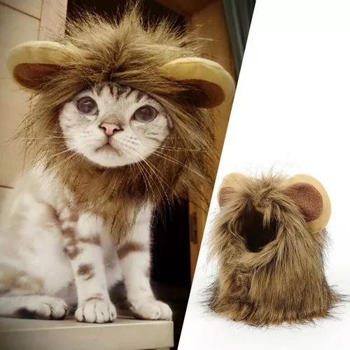 Engraçado Pequeno Cão Gato Cosplay Leão Peruca Cabeça Bo