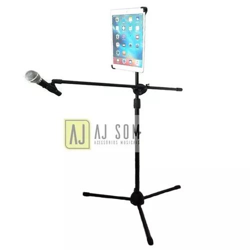 Pedestal De Microfone +cachimbo+estante De Tablets 7-10 Pol