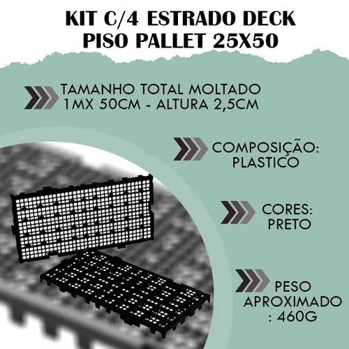 Kit C/4 Estrado Deck Piso Pallet 25x50 Plástico Preto Chão