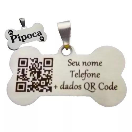 Placa Identificação Cães Qr Code - Aço Inox