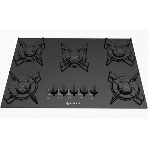 Cooktop Gas 5 Bocas Mega Chama Preto Agile Atlas - Bivolt