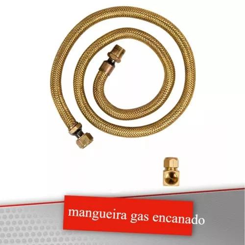 Kit Mangueira 60cm + Adaptador P Fogao Gas Encanado Flexivel