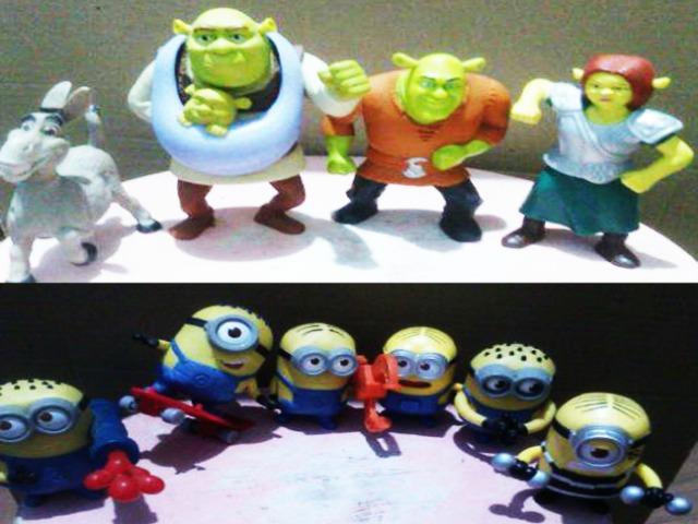 Bonecos minions e sherek