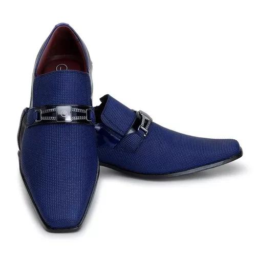 Sapato Social Masculino Esporte Fino Luxo Verniz Azul 0556