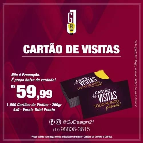 1.000 Cartão Visitas - 4x0 - Papel Couchê 250gr - Vt