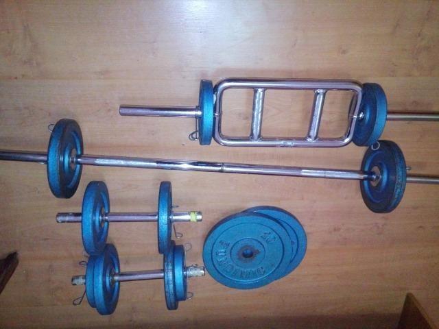 Kit Halteres De Anilhas e Barras Fitness 30 Peças + Par de