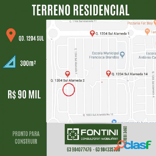 Terreno à venda em Palmas, Qd 1204 Sul, 300m², R$ 90 mil.