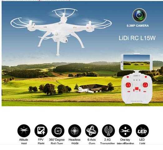 Drone Lidi L15W com Wifi e estabilizador de Altitude