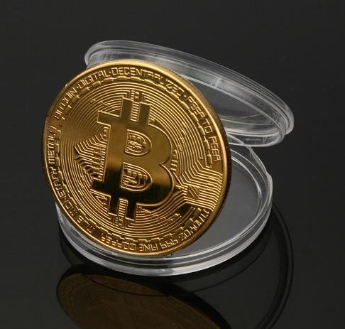 Moeda Física Bitcoin - Banhada Ouro - Alto Relevo