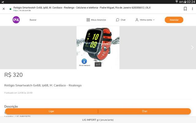 Relógio Smartwatch Gv68, Prova D'água M. Cardíaco
