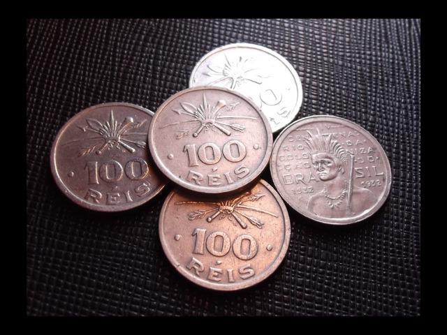 5 moedas de 100 reis da série vicentina