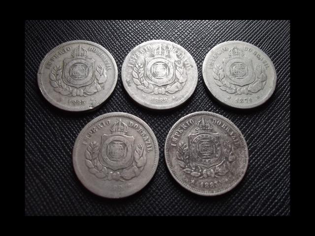 5 moedas de 100 reis do Brasil império