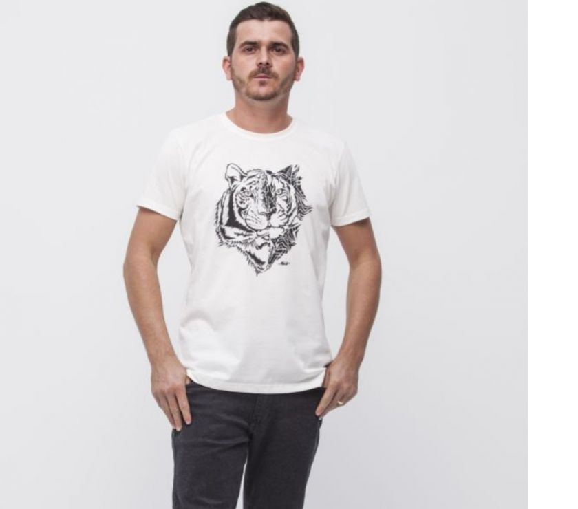 Camiseta masculina Sheth, 100% algodão, fio 30, tigre