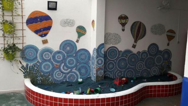 Painel mosaico, parede, balão, sereia,