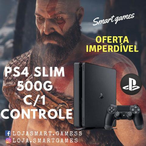 PS4 Slim 500G + controle + jogo (Aparelho Novo)