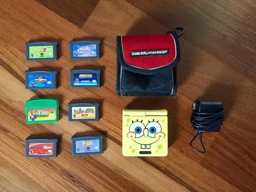 Game Boy Advance Sp Edição Bob Esponja Completo Raro