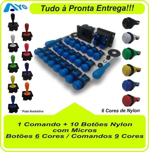 Kit 10 Botões Arcade Nylon + 1 Controle Na Cor