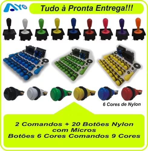 Kit 20 Botões Arcade Nylon + Micros + 2 Controles Na Cor