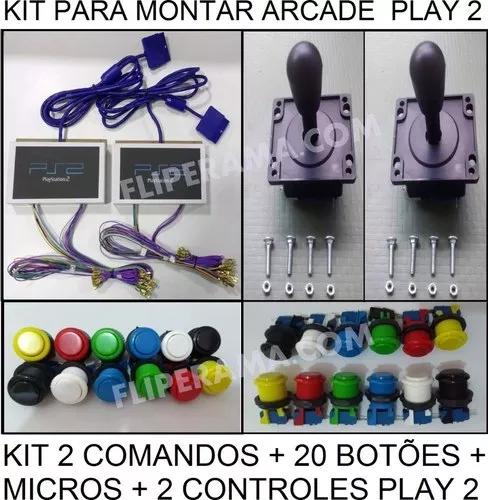 Kit Arcade 2 Comandos 20 Botões + Controles Play2 Ps2