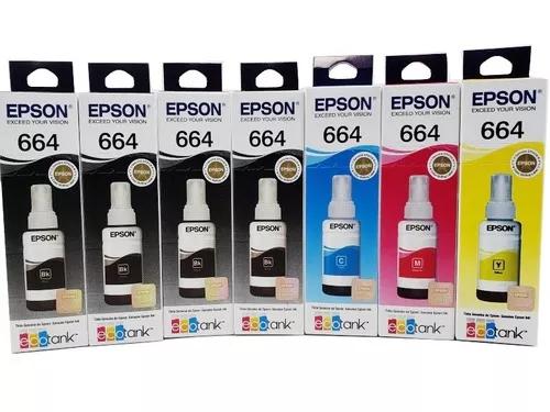 Kit 7 Tinta Original Epson Colorida T664 L395 L375 L365 L355