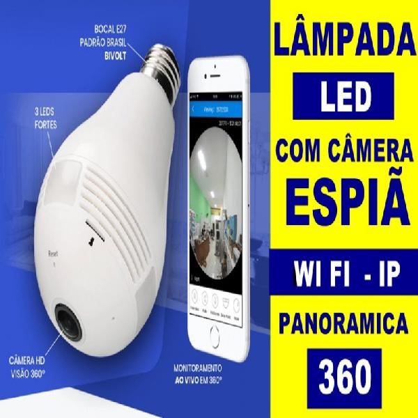 Lâmpada Espiã Câmera Ip Led Wifi Hd Panorâmica 360º