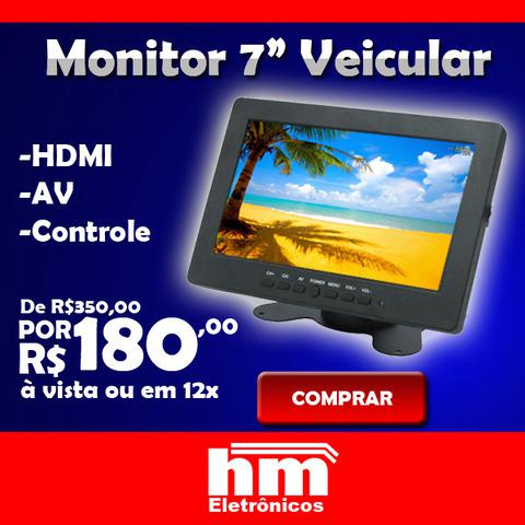 Monitor Veicular HD 7 polegadas HDMI, VGA, AV Com controle